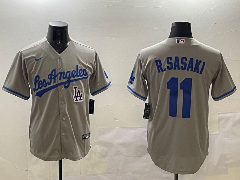 Men Los Angeles Dodgers #11 R.Sasaki Grey Game 2025 Nike MLB Jersey style 6